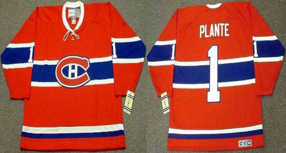 2019 Men Montreal Canadiens 1 Plante Red CCM NHL jerseys